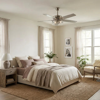 52 Inch Archer Modern Satin Nickel Ceiling Fan with Light & Remote Control - Vaczon