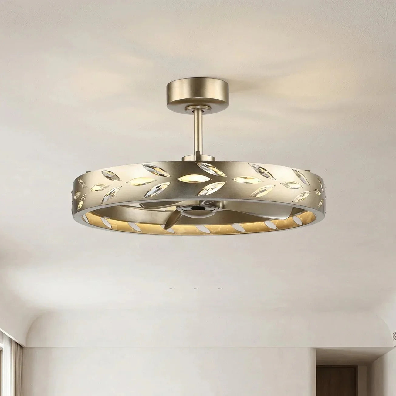 Vaczon 29 Inch Antique Silver Downrod Mount Luxury Fandelier with Light