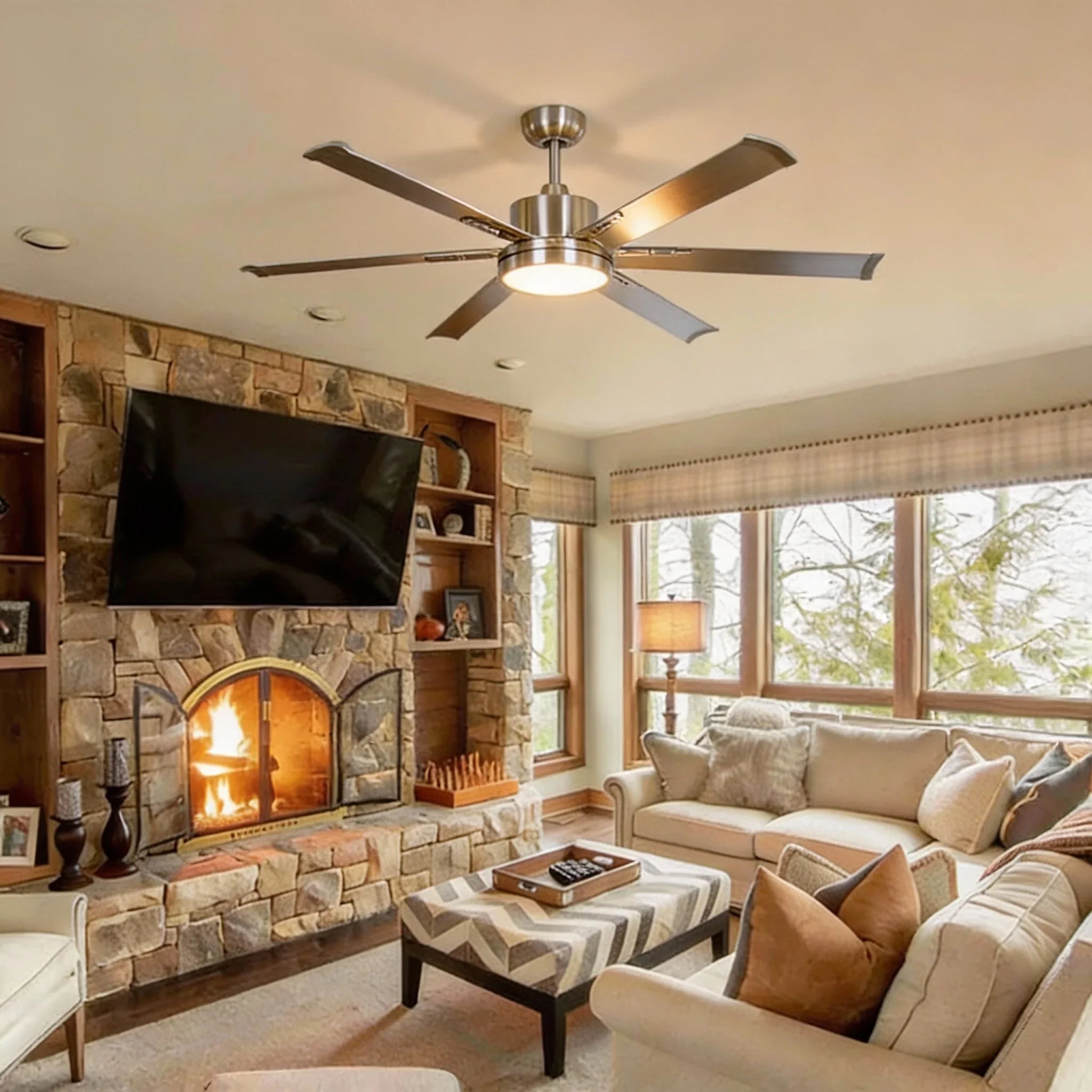65 Inch Freda DC Motor Modern Downrod Ceiling Fan with LED Light and Remote Control - Vaczon