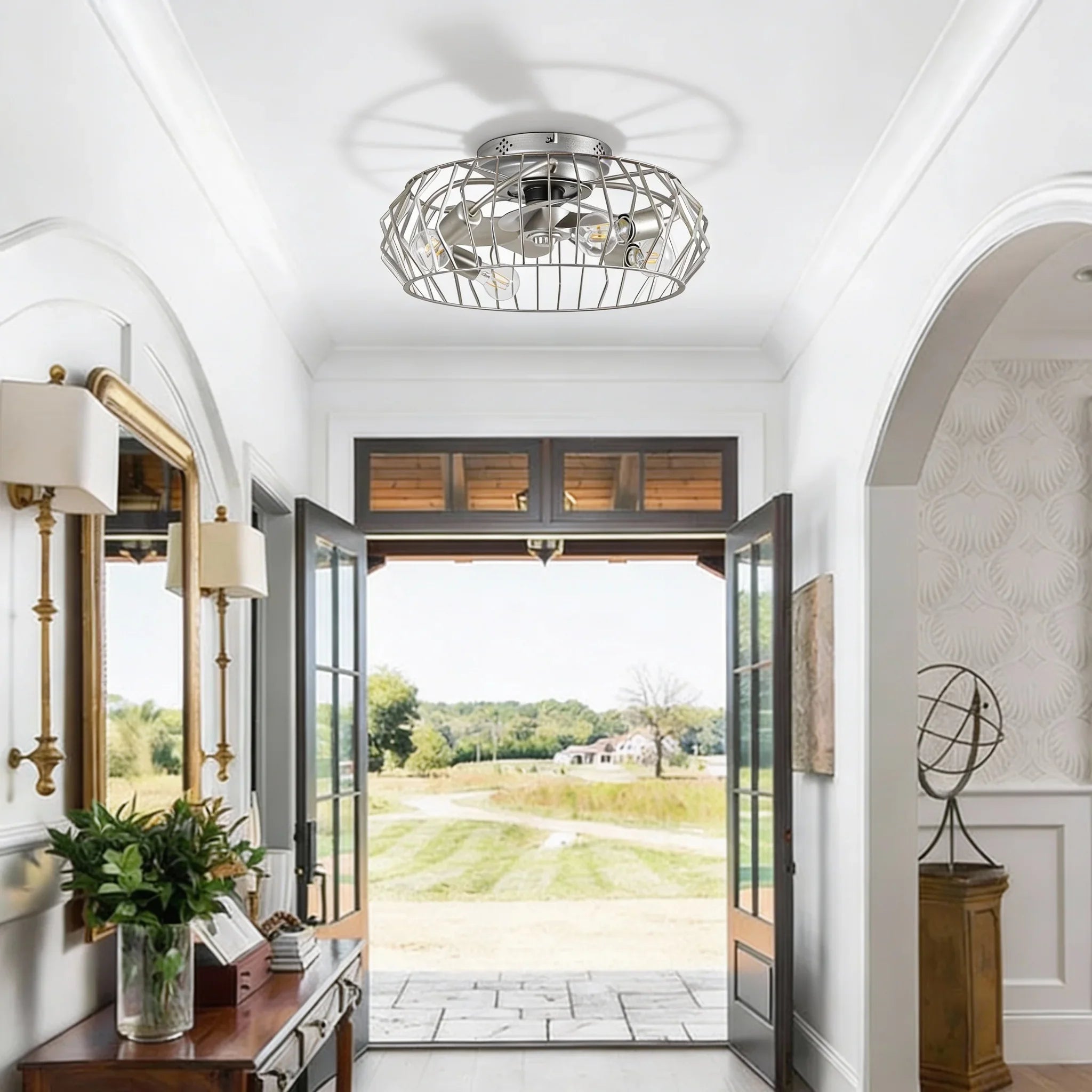 20 Inch Silver Flush Mount Ceiling Fan with Light APP and Remote Control - Vaczon