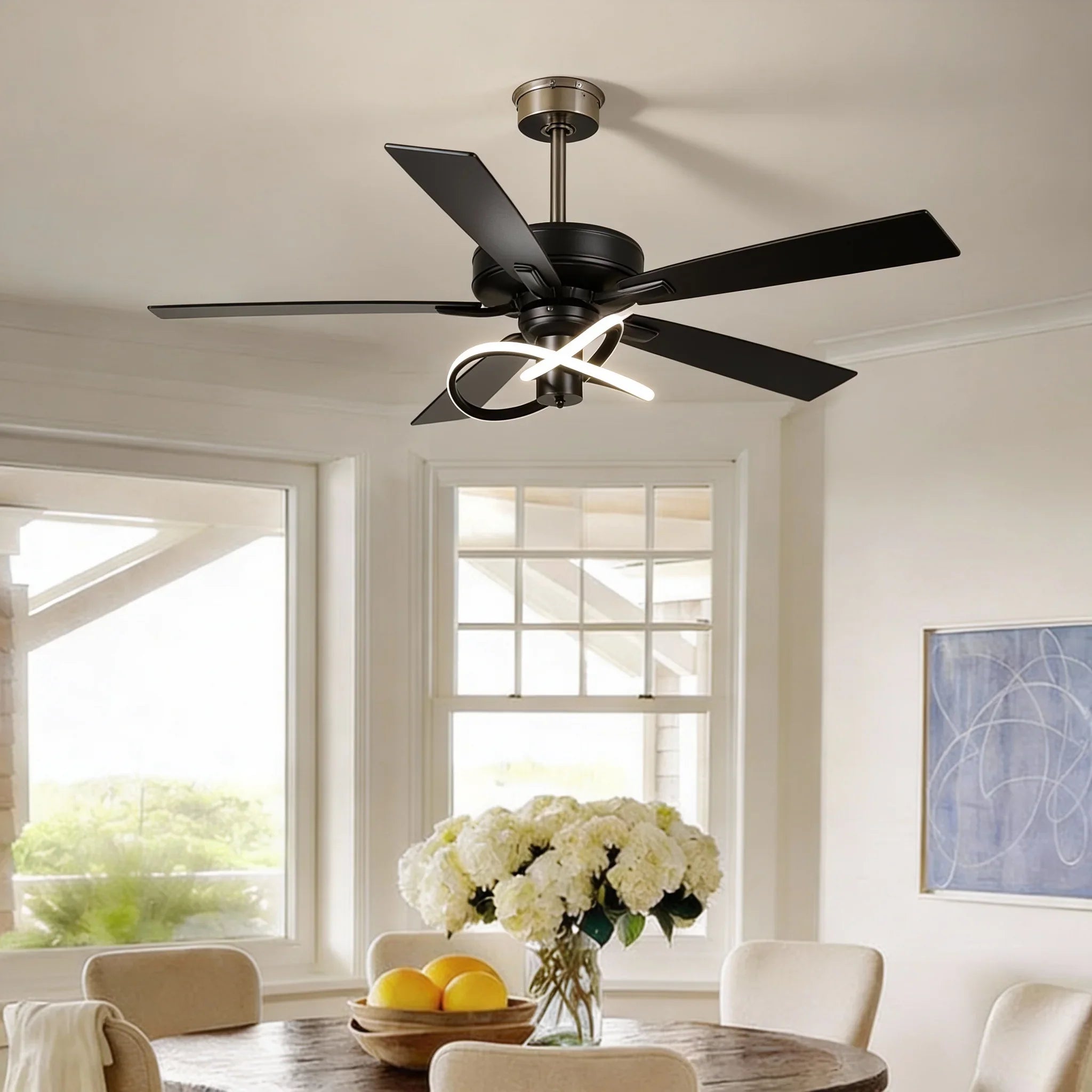 52 Inch Oregon DC Motor Modern Downrod Ceiling Fan with LED Light - Vaczon