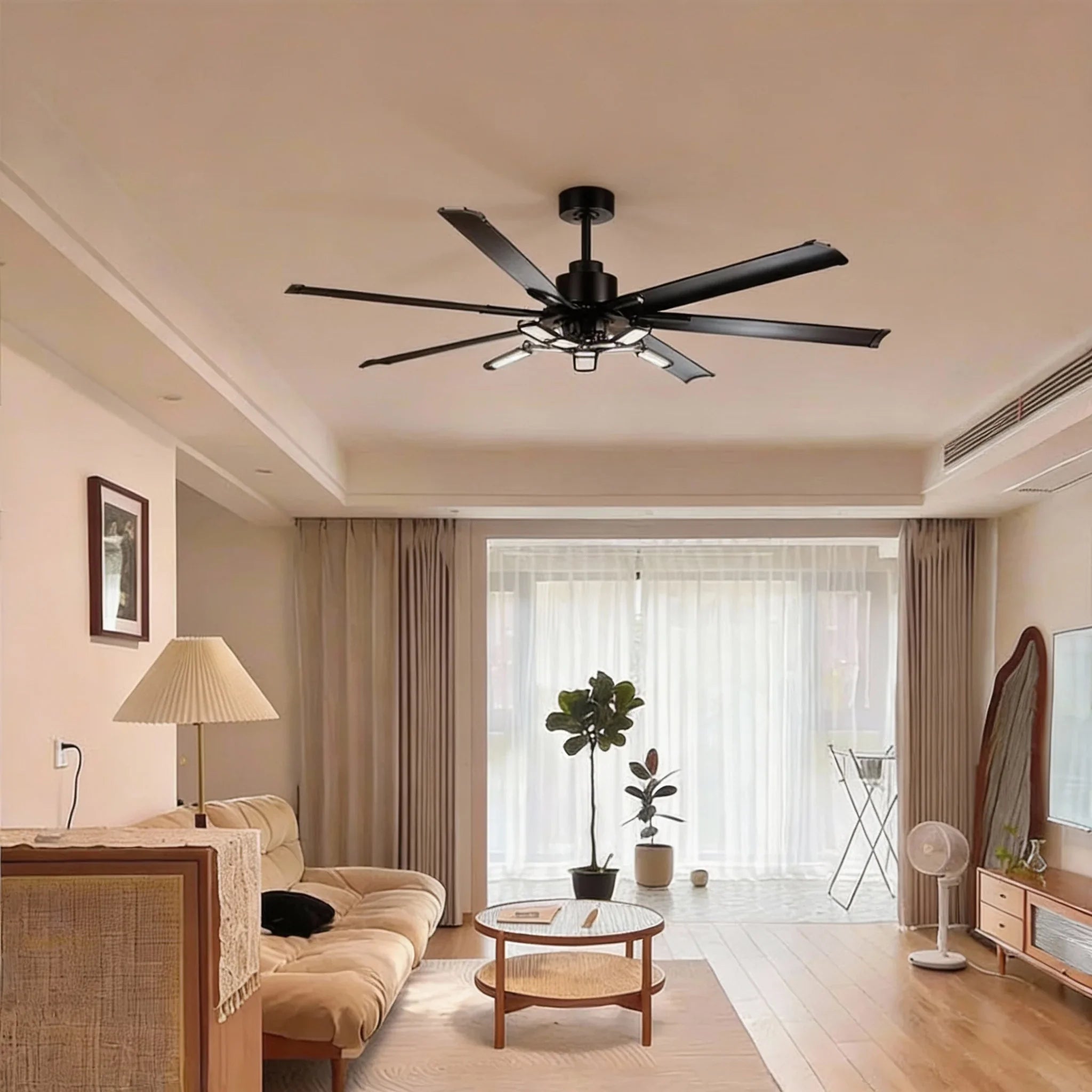 72 Inch 84 Inch Arlene HVLS Large Ceiling Fan with Foldable LED & Remote Control - Vaczon