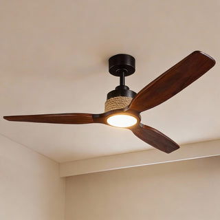 56" Louise Downrod Mount LED Wood Blades Ceiling Fan with Remote Control