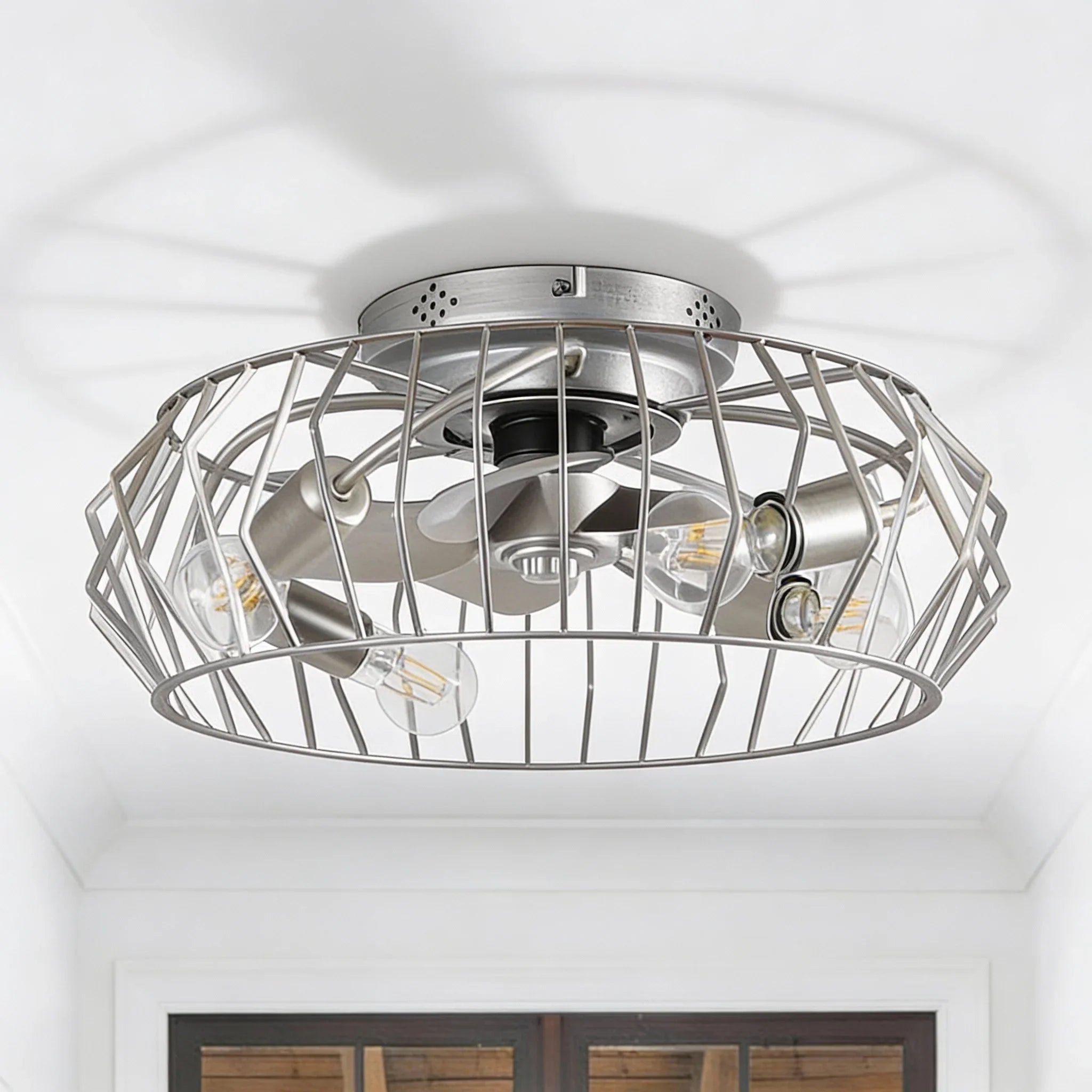 20 Inch Silver Flush Mount Ceiling Fan with Light APP and Remote Control - Vaczon
