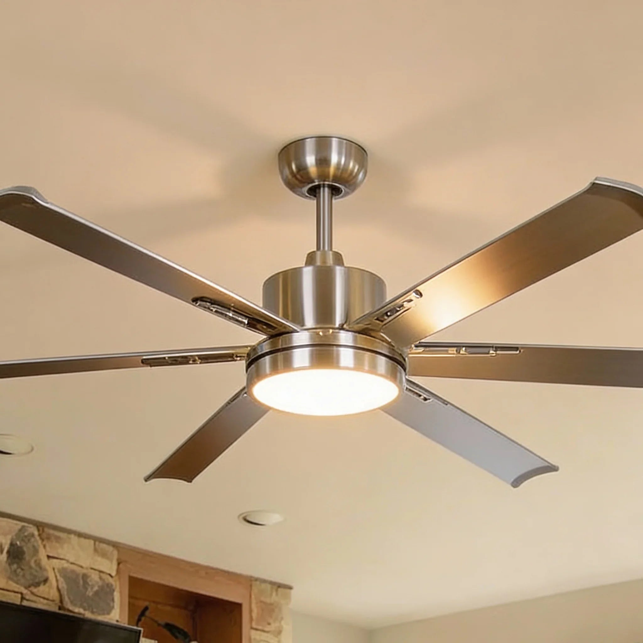 65 Inch Freda DC Motor Modern Downrod Ceiling Fan with LED Light and Remote Control - Vaczon