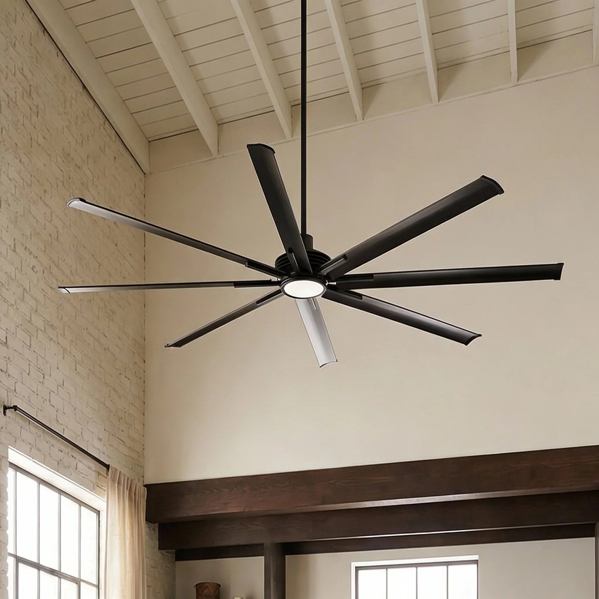 84 Inch 100 Inch Padus Black Large Size Ceiling Fan with Dimmable Lighting and Remote Control - Vaczon